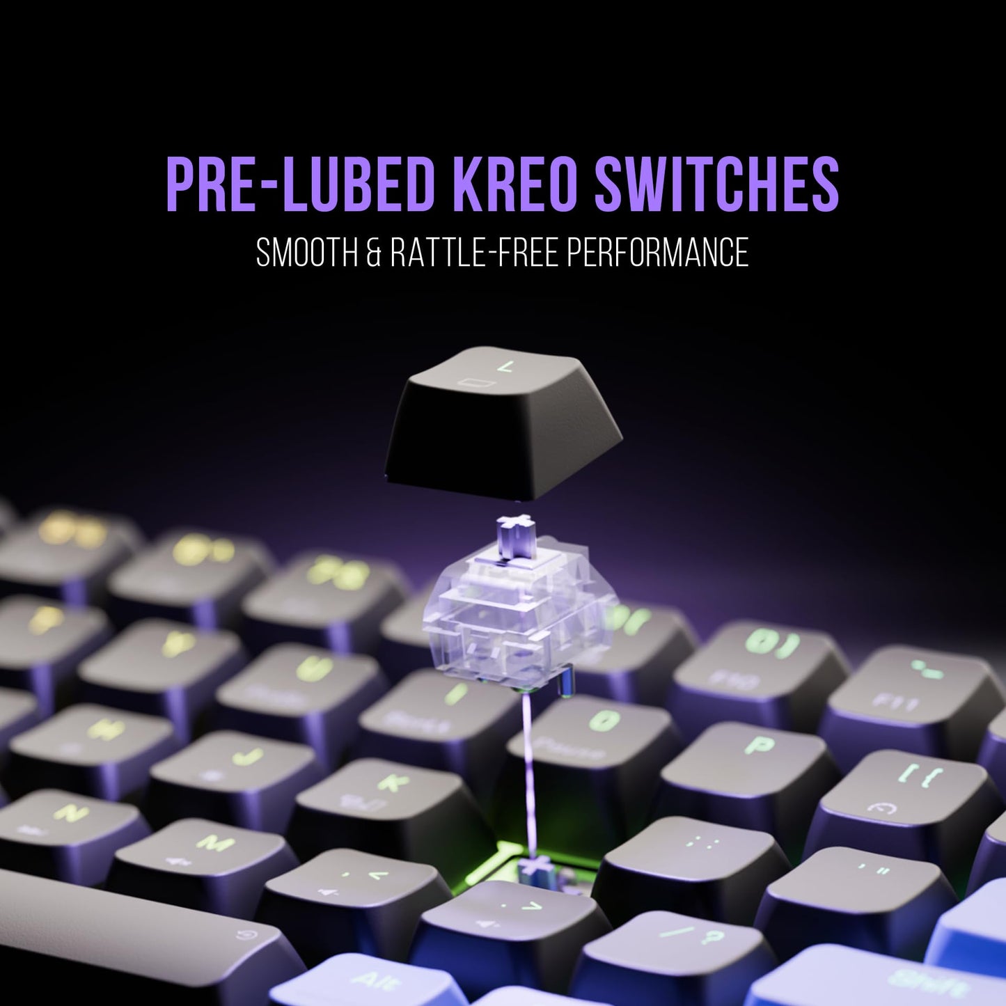 Kreo Hive 65 RGB Mechanical Gaming Keyboard | Pre-Lubed Switches, Anti-Ghosting, 5-Pin Hot-Swap | Wired 65% Keyboard with RGB Backlight & Detachable USB-C Cable (Black)