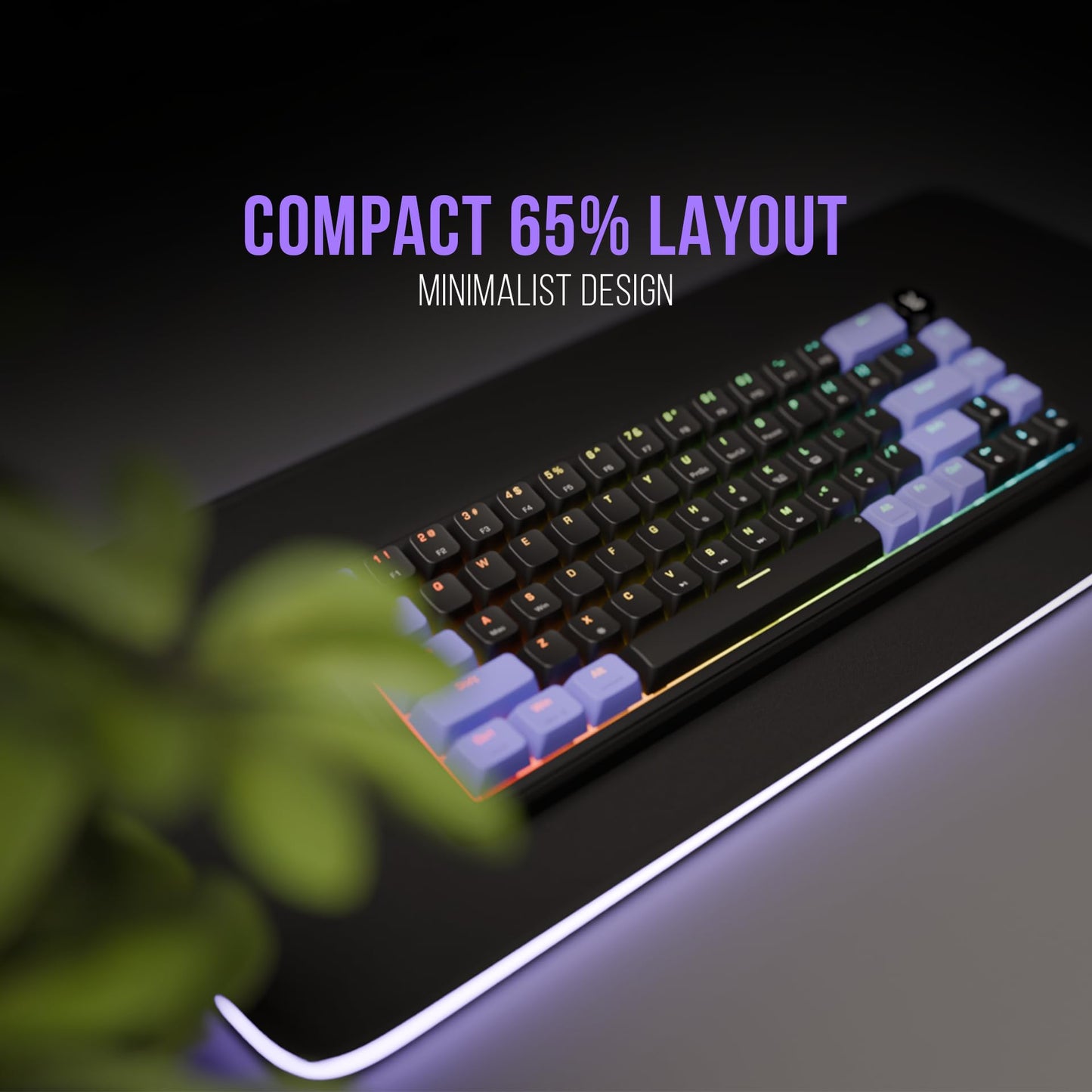 Kreo Hive 65 RGB Mechanical Gaming Keyboard | Pre-Lubed Switches, Anti-Ghosting, 5-Pin Hot-Swap | Wired 65% Keyboard with RGB Backlight & Detachable USB-C Cable (Black)
